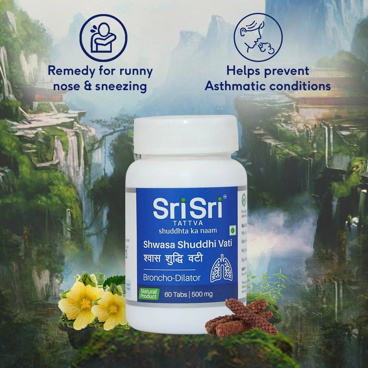 Sri Sri Tattva Shwasa Shuddhi Vati Tablets - 500mg - 60 Tablets