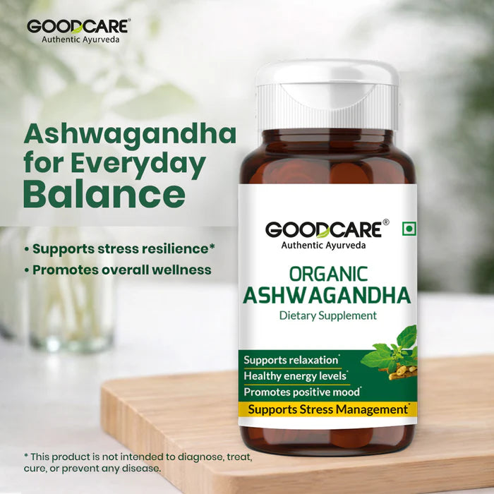 Goodcare Organic Ashwagandha Tablets – Stress Relief, Energy & Wellness Support - 60 Tablets