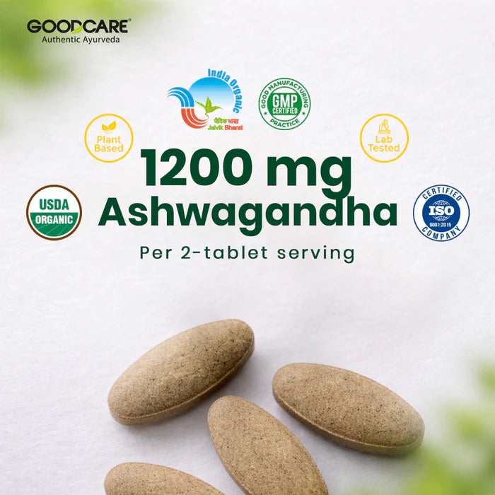 Goodcare Organic Ashwagandha Tablets – Stress Relief, Energy & Wellness Support - 60 Tablets