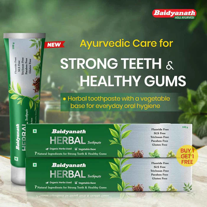 Baidyanath Herbal Toothpaste 100 g (Pack of 2) | Fluoride-Free, SLS-Free Ayurvedic Toothpaste with Neem & Clove for Strong Teeth & Healthy Gums
