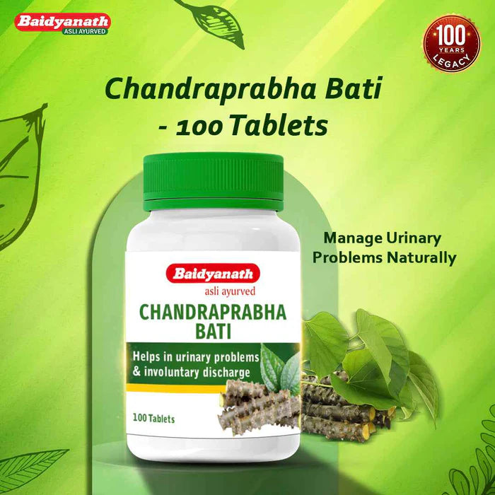 Baidyanath Chandraprabha Bati Tablet – Ayurvedic Support for Urinary Health & Healthy Urine Flow (51 Herb Formula) - 100 Tablets