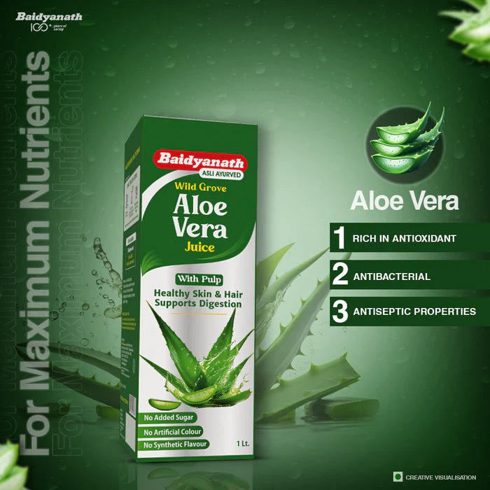Baidyanath Aloevera Juice For Healthy and Glowing Skin & Hair - 1 Ltr