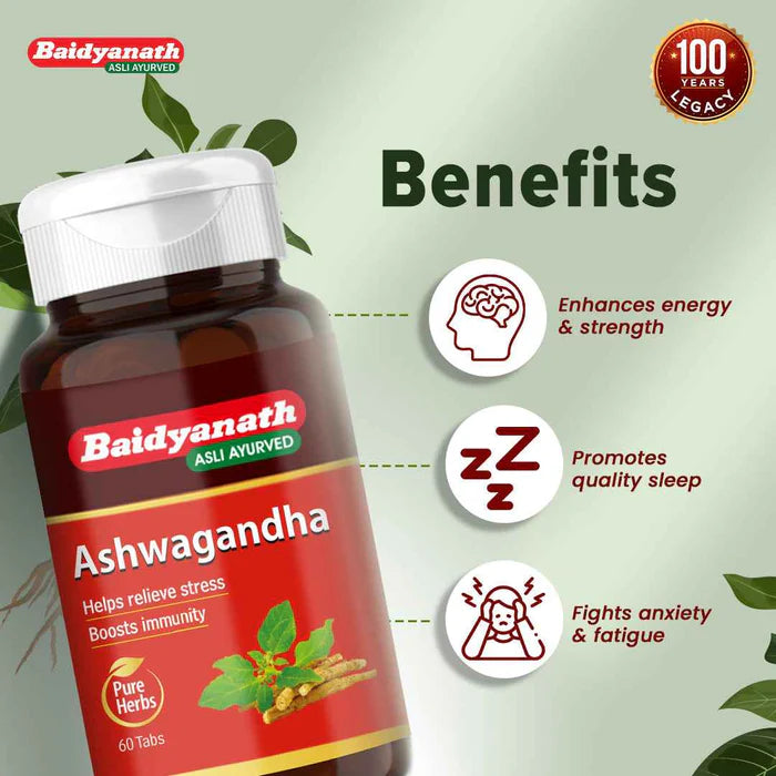 Baidyanath Asli Ayurved Ashwagandha Tablet (60 Each) For Everyday Stress and Fatigue