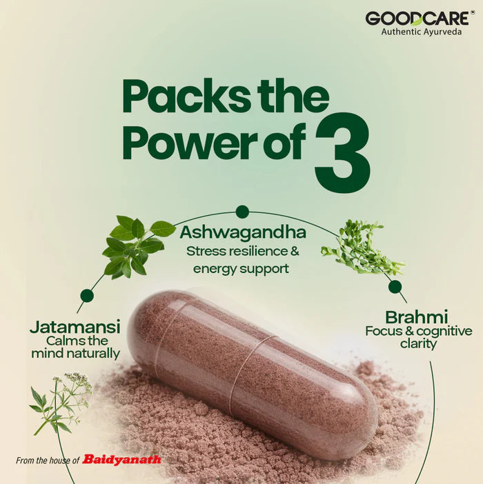 Goodcare Stress Guard Capsules | Ayurvedic Relief for Stress & Anxiety - 60 Capsules