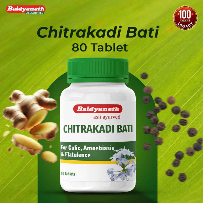 Baidyanath Chitrakadi Bati – Ayurvedic Digestive Helps Relieve Gas, Acidity & Indigestion - 80 Tablets