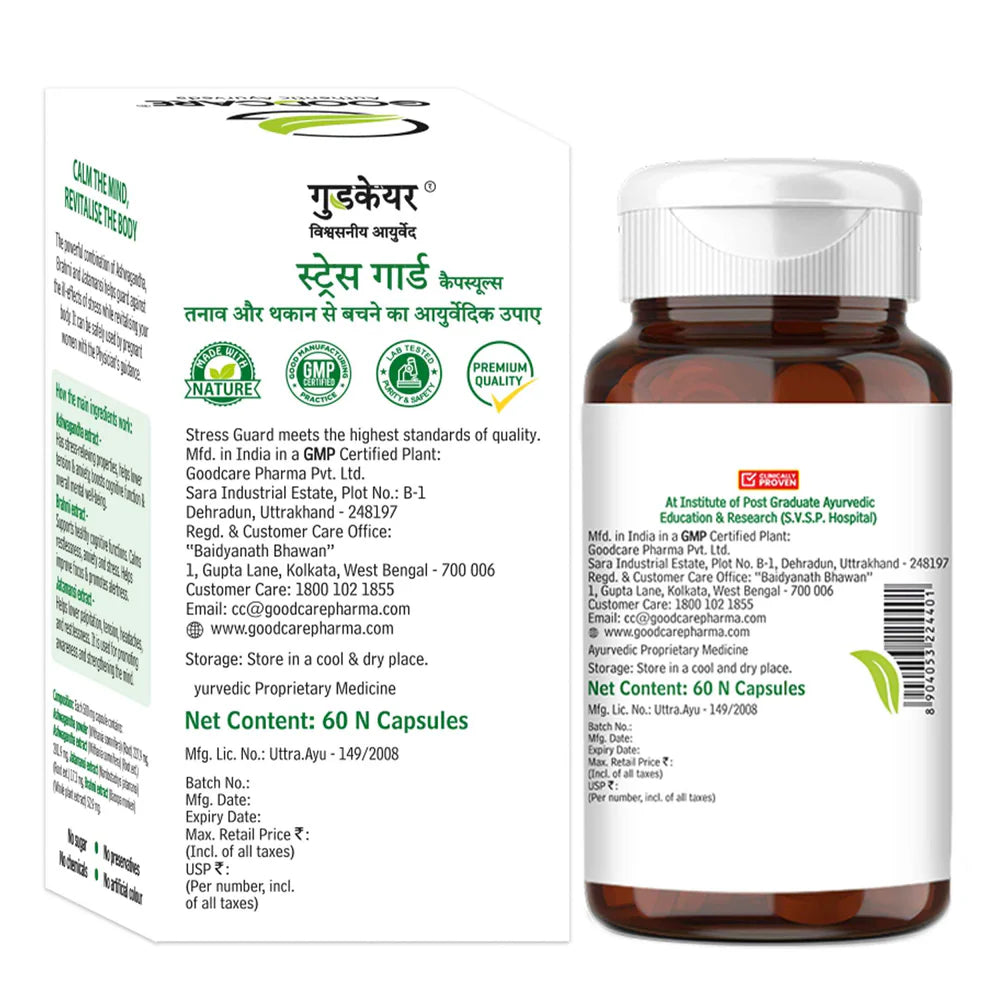 Goodcare Stress Guard Capsules | Ayurvedic Relief for Stress & Anxiety - 60 Capsules