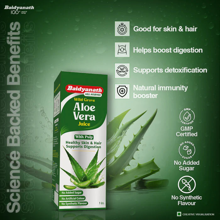 Baidyanath Aloevera Juice For Healthy and Glowing Skin & Hair - 1 Ltr