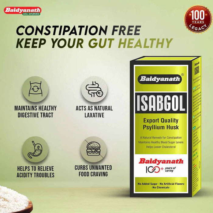 Baidyanath Isabgol Psyllium Husk Powder | Relieves Constipation, Aids Digestion - 200ml