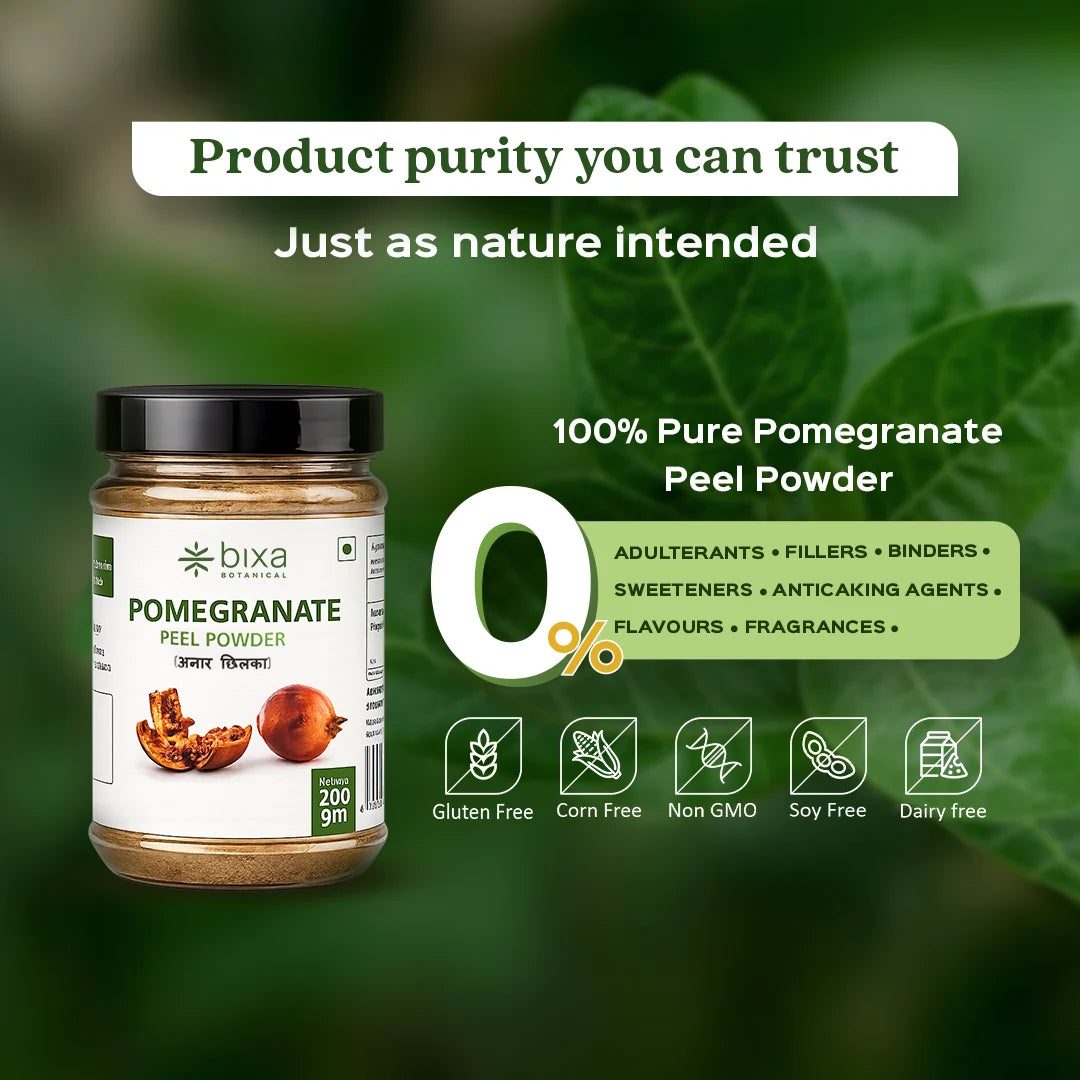 Bixa Botanical Pomegranate Peel Powder (Punica Granatum) | Pure Anar Chilka Powder for Gut Health, Antioxidant Defense & Skin Rejuvenation (200g)