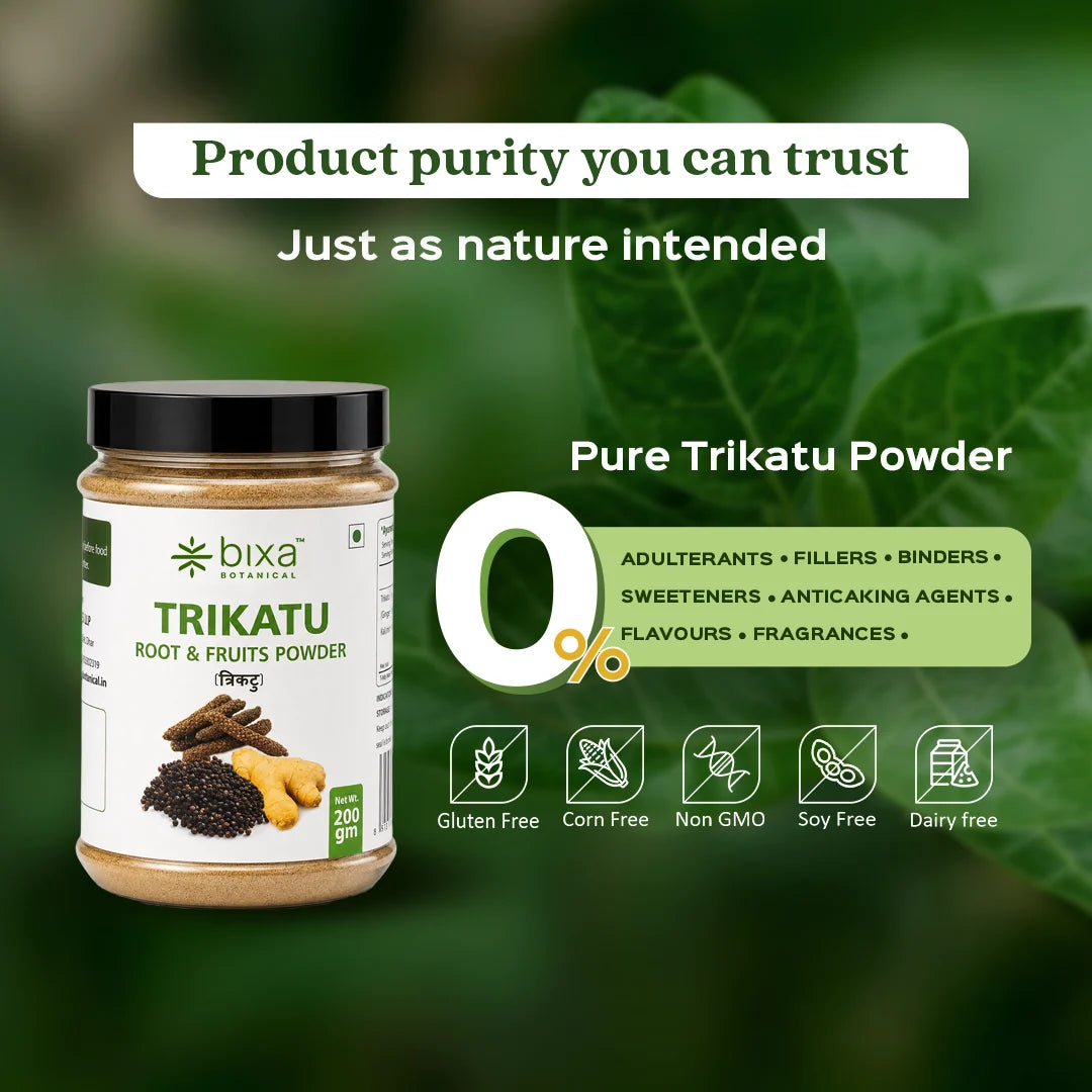 Bixa Botanical Trikatu Powder (Ginger + Kalimiri + Pippali) | Pure Ayurvedic Digestive Fire (Agni) Enhancer & Bioavailability Booster (200g)
