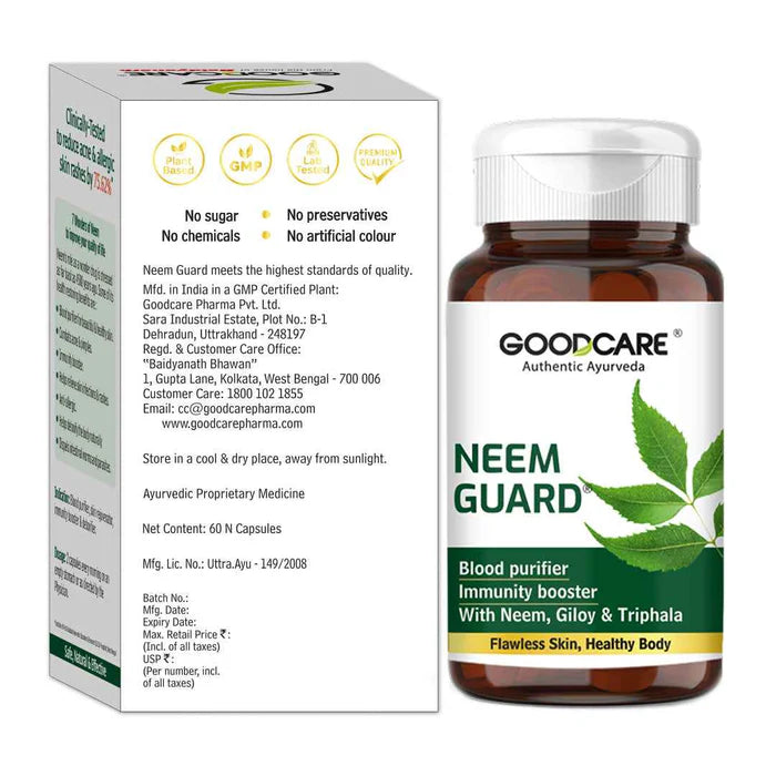 Goodcare Neem Guard Body Capsule | For Acne, Skin Health & Immunity Boost - 60 Capsules