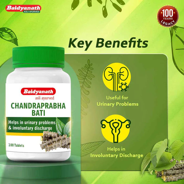 Baidyanath Chandraprabha Bati Tablet – Ayurvedic Support for Urinary Health & Healthy Urine Flow (51 Herb Formula) - 100 Tablets