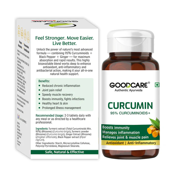 Goodcare Curcumin 1500mg + Tablet 60 Count | 95% Curcuminoids with Black Pepper & Ginger | Joint Comfort, Mobility & Immunity Support
