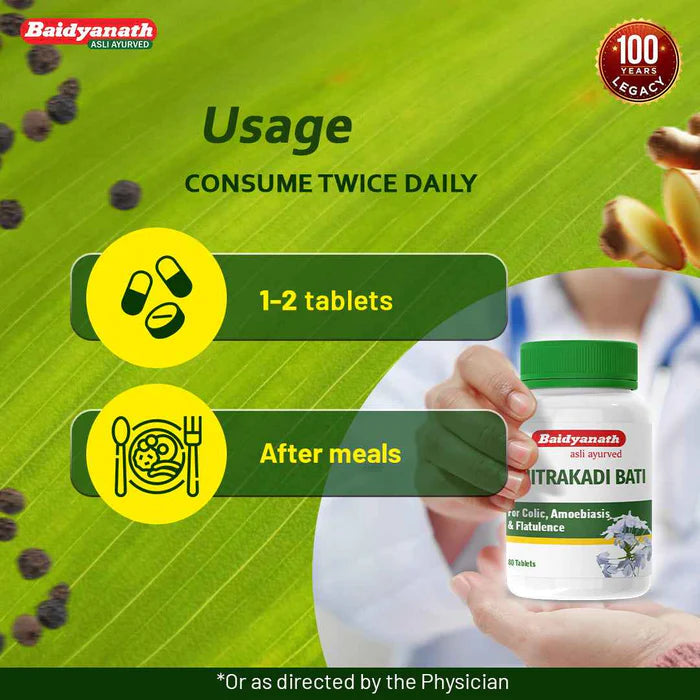 Baidyanath Chitrakadi Bati – Ayurvedic Digestive Helps Relieve Gas, Acidity & Indigestion - 80 Tablets