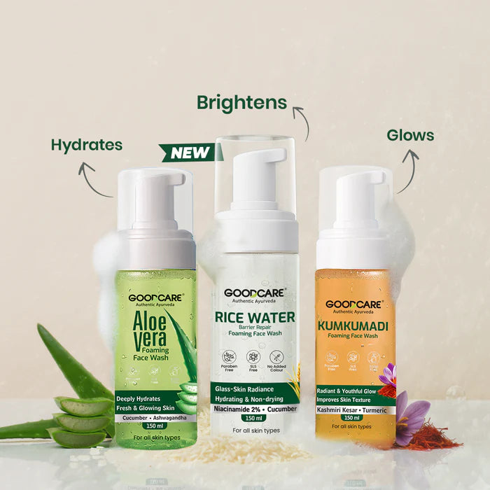 Goodcare Rice Water Foaming Face Wash 150 ml | With Niacinamide 2% & Cucumber | Gentle Barrier Repair Cleanser | SLS & Paraben Free