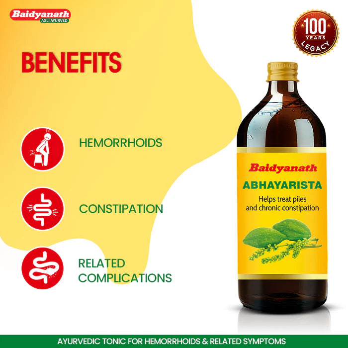 Baidyanath Abhayarishta | Ayurvedic Digestive Tonic | Relieves Constipation & Supports Healthy Bowel Movement - 450ml