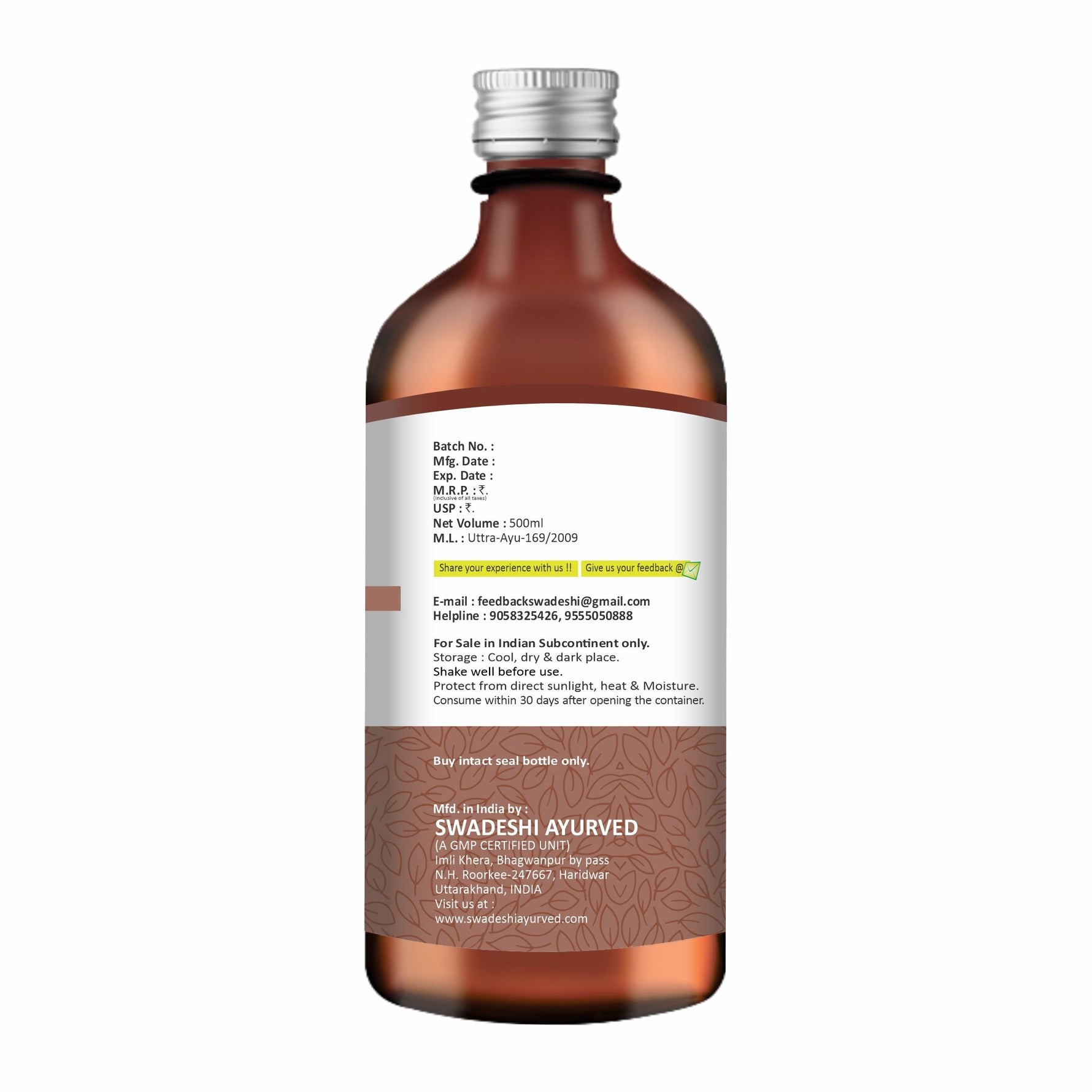 Swadeshi Ashokarishta Liquid Tonic for Women's Menstrual & Uterine Health - 500ml
