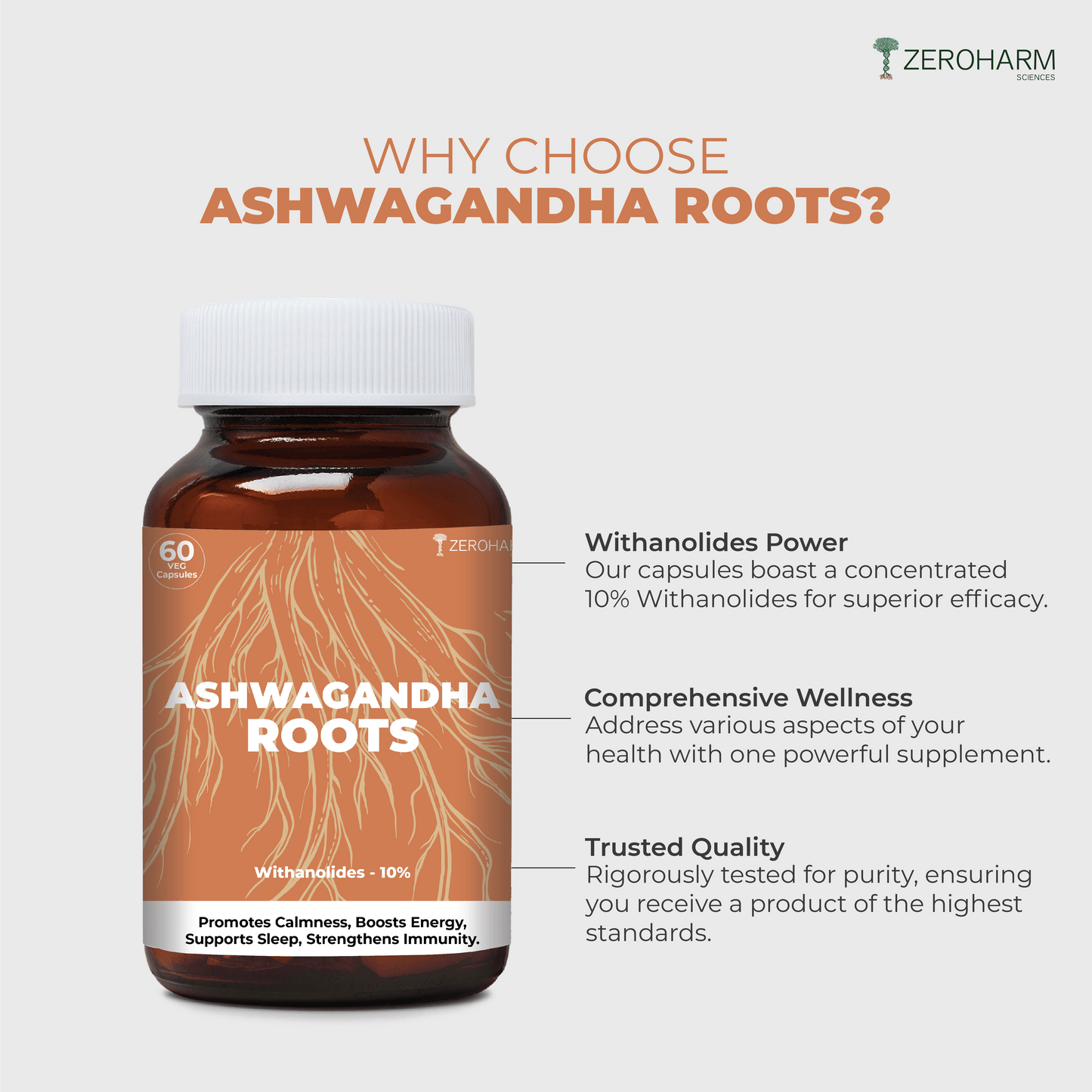 Zeroharm Ashwagandha Roots Capsules - 60 Capsules