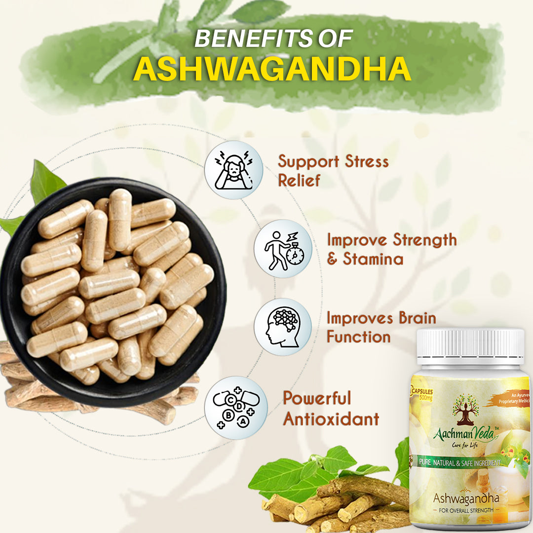 Aachman Veda Ashwagandha Capsule 500mg for Overall Strength (60 Each)