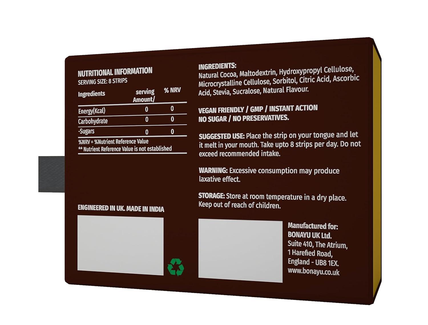 BonAiyu Chocolate Strips- Natural Chocolate With No Sugar, Low Calories Lactose-Free  Gluten Free, Soy Free  (30strip)