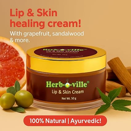 KVM Rejuvenating Lip & Skin Cream | Ayurvedic & Natural Moisturizer with Neem, Sandalwood, Grapefruit, Amla & Olive | Deep Hydration & Healing for Lips & Skin |50GM