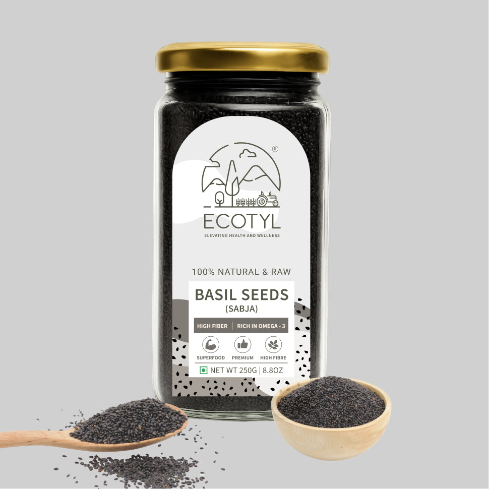 Ecotyl Basil Seeds | Sabja Seeds | Rich in Omega-3 & Fibre | Detox & Hydrate | 250g