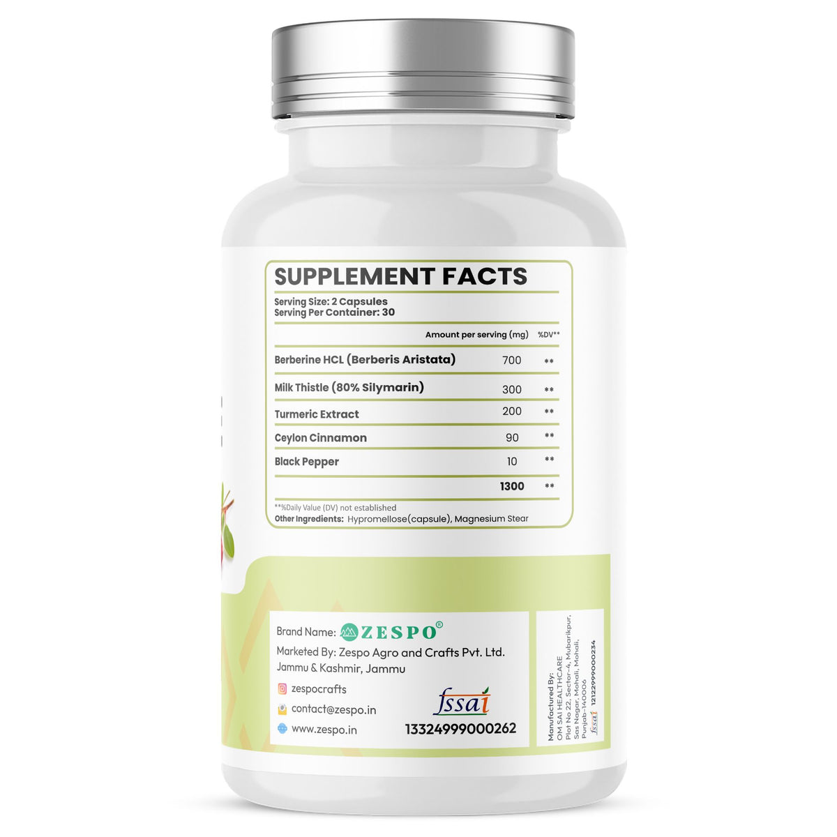 Zespo Berberine 5-in-1 Complex 1,300 mg – 60 Vegan Capsules