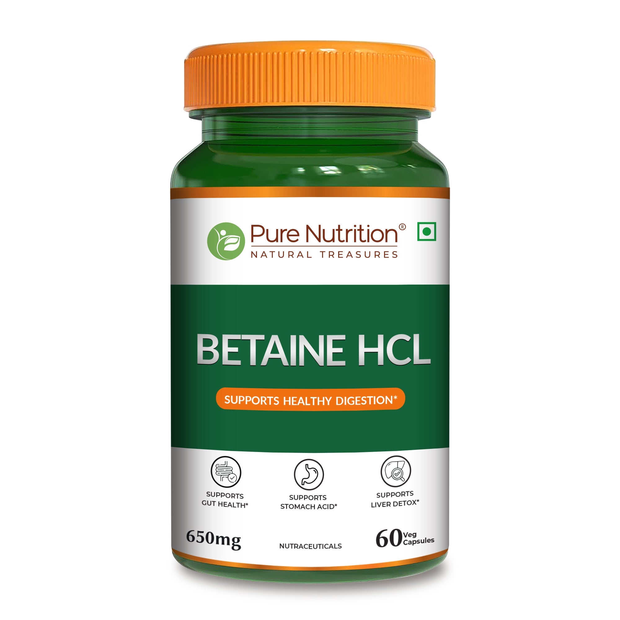 Pure Nutrition Betaine HCL – 60 Capsules | Digestive Support Formula
