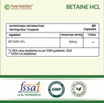 Pure Nutrition Betaine HCL – 60 Capsules | Digestive Support Formula