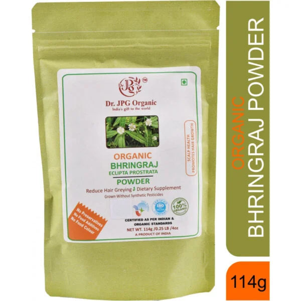 DR. JPG Organic Bhringraj Powder (228g) – 114g (Pack of 2) | For Hair & Scalp Health | 100% Certified Organic