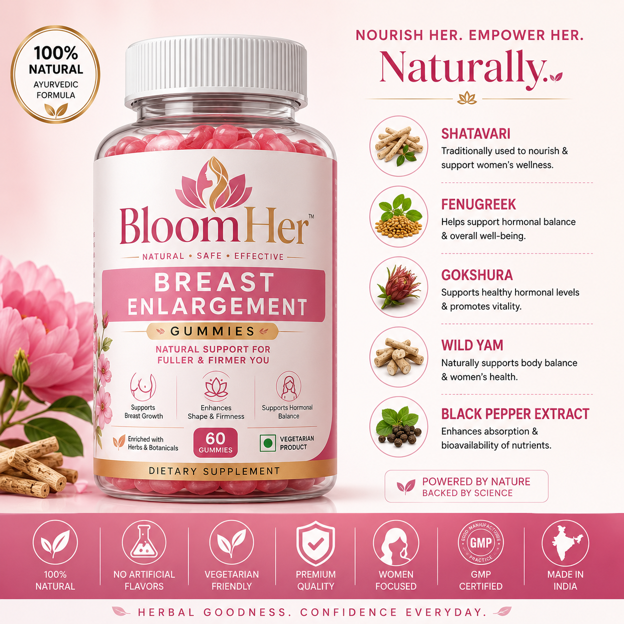 BloomHer Women's Breast Enlargement Gummies – 60 Natural Gummies