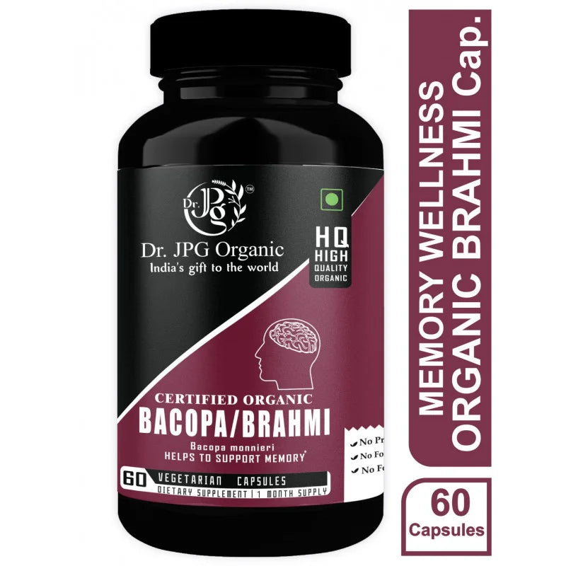 DR. JPG Organic Brahmi / Bacopa Capsules (500mg, 60 Veg Capsules) | For Memory Wellness & Cognitive Support | 100% Certified Organic