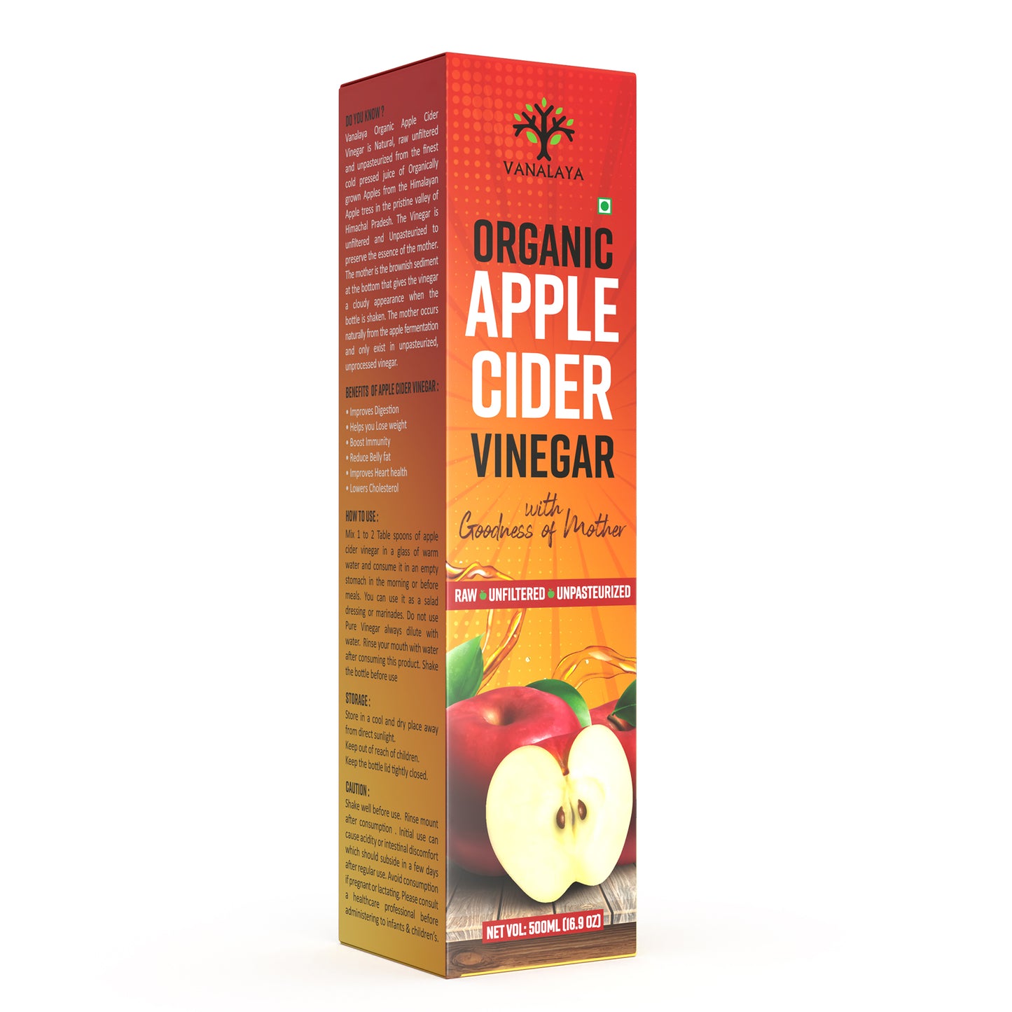 Vanalaya Apple Cider Vinegar Pure, Raw, and Unfiltered - 500ml