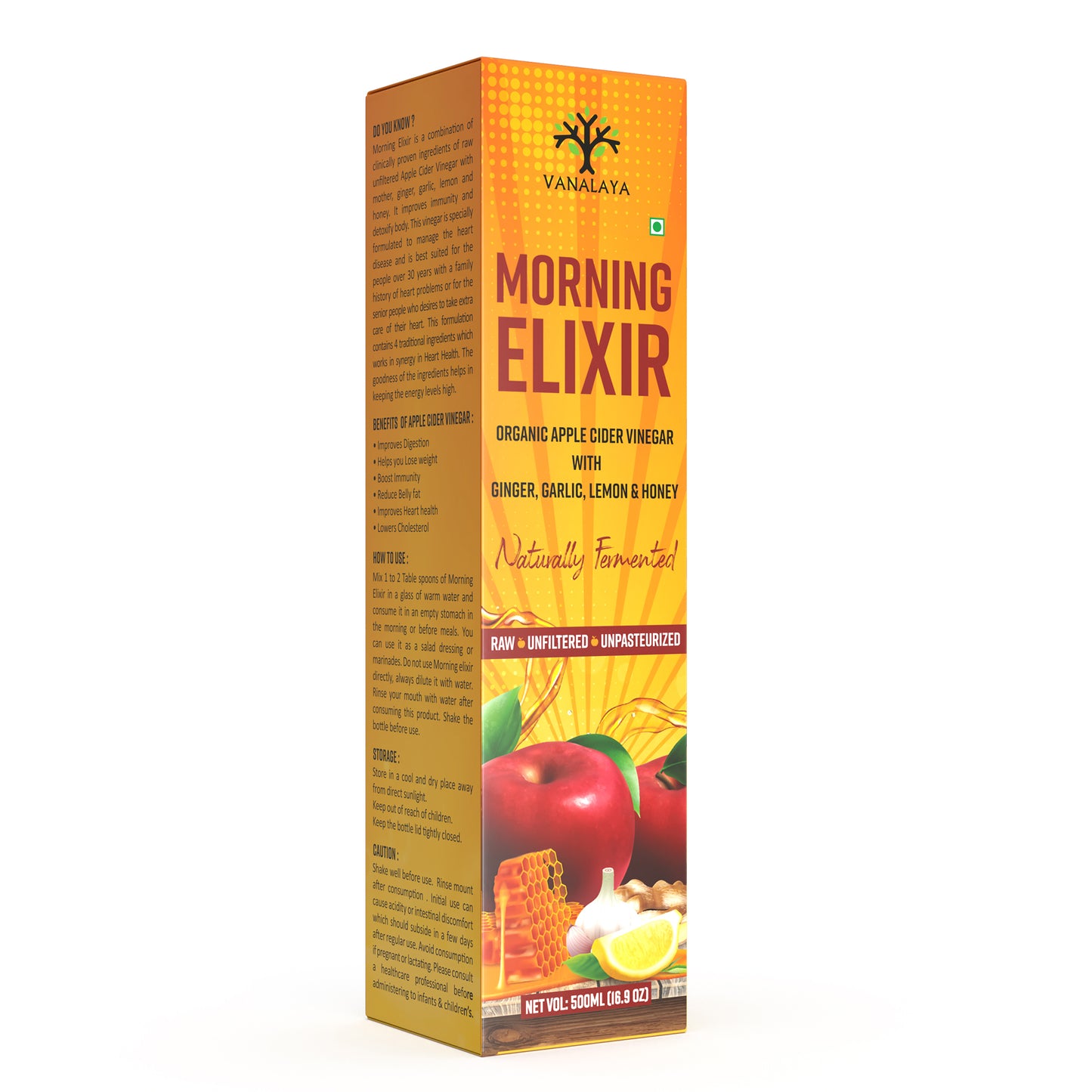 Vanalaya Morning Elixir Apple Cider Vinegar with Ginger, Garlic, Lemon & Honey 500ml