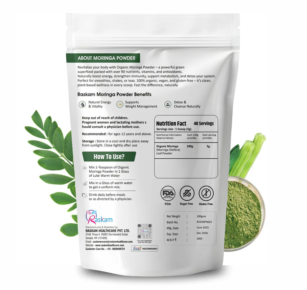 Raskam Healthcare Organic Moringa Powder - 100g Powder