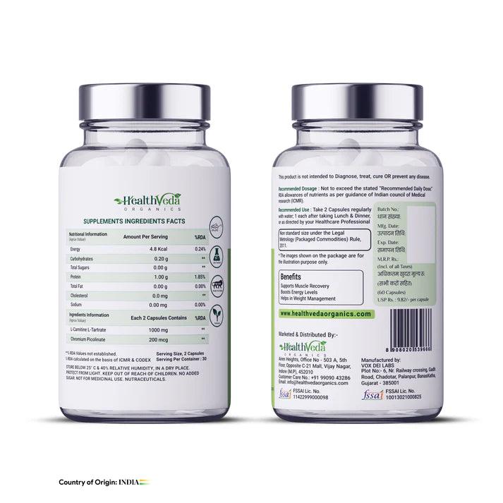 Health Veda Organics L- Carnitine L-Tartrate Capsule - 60 Capsules