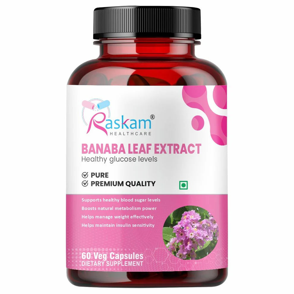 Raskam Banaba Leaf Extract Capsules - 60 Veg Capsules (Non-GMO & Gluten Free) - Supports Healthy Blood Sugar Levels