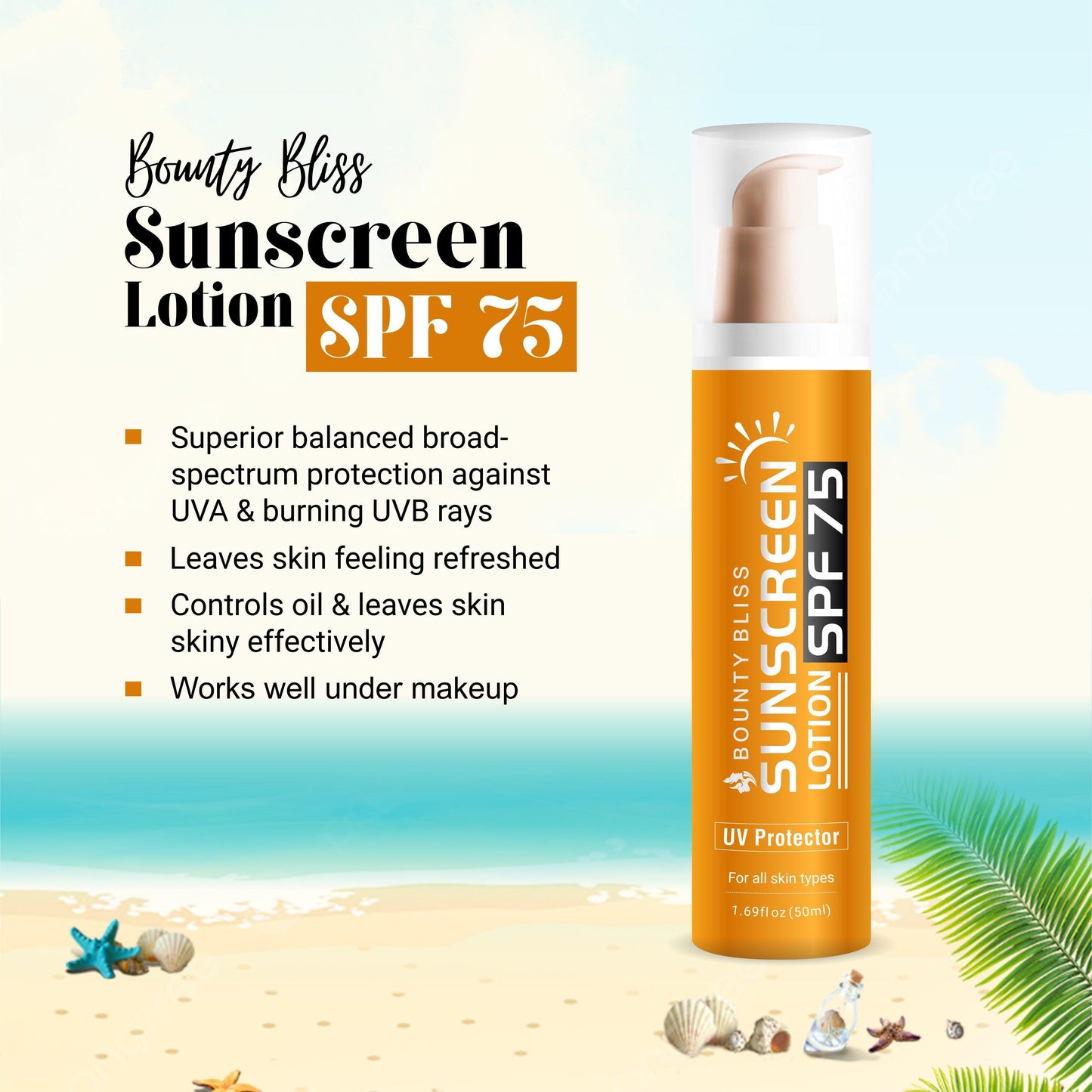Bounty Bliss Sunscreen Lotion SPF 75 Advanced Sunscreen for Instant Protection PA+++ UVA - 50ml