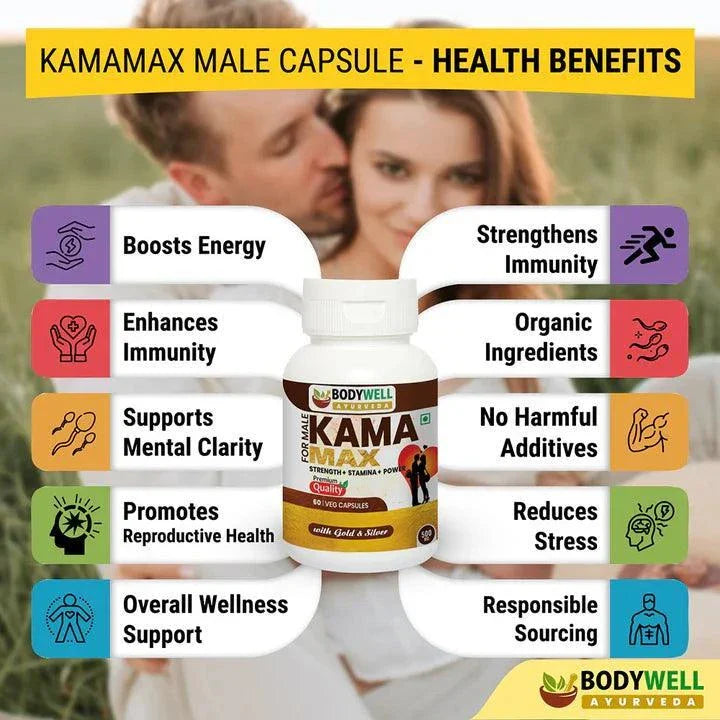 BodyWell KamaMax Capsules with Gold for Men | Vitality Support | Dietary Supplement | 60 Veg Capsules