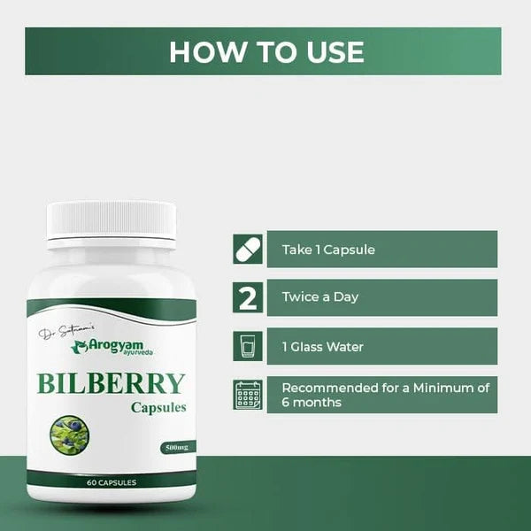 Dr. Satnam’s Arogyam Ayurveda Bilberry Capsules (500mg, 60 Capsules) | Anthocyanin-Rich Bilberry Extract for Vision Support, Eye Strain Relief & Vascular Health