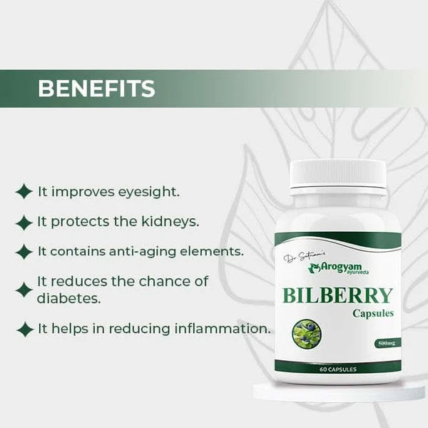 Dr. Satnam’s Arogyam Ayurveda Bilberry Capsules (500mg, 60 Capsules) | Anthocyanin-Rich Bilberry Extract for Vision Support, Eye Strain Relief & Vascular Health
