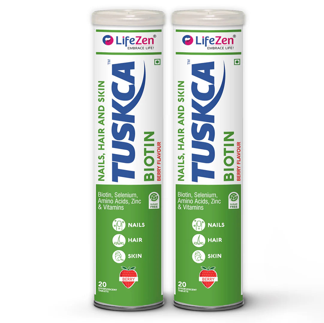 Lifezen Tuskca Biotin + Selenium + Zinc For Hair, Nails & Skin Health l To Boost Keratin Levels, Reduce Hair Loss, Promote Regrowth & Maintain Healthy Nails & Skin | 20 Effervescent Tablet (Pack of 1) Berry Flavour