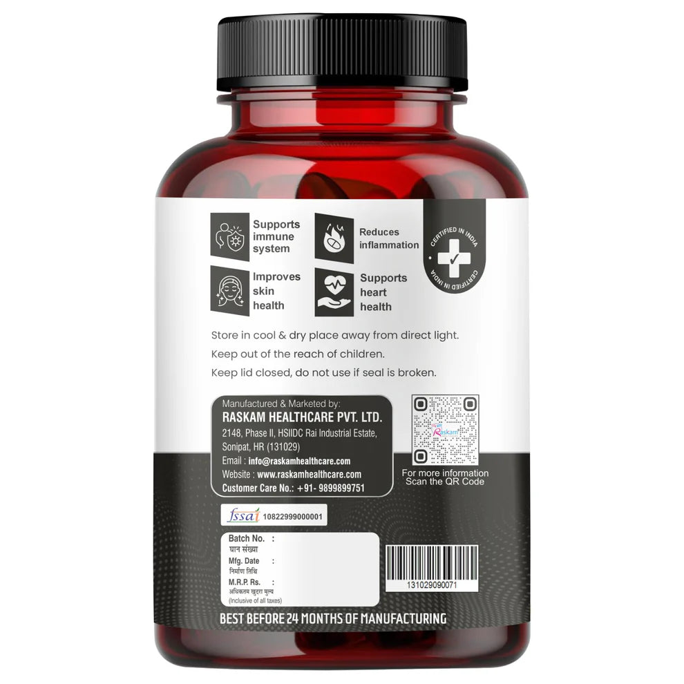 Raskam Black Seed Oil Softgel | Premium Cold Pressed Nigella Sativa 1000mg | Heart, Skin & Joint Support | 100 Softgel