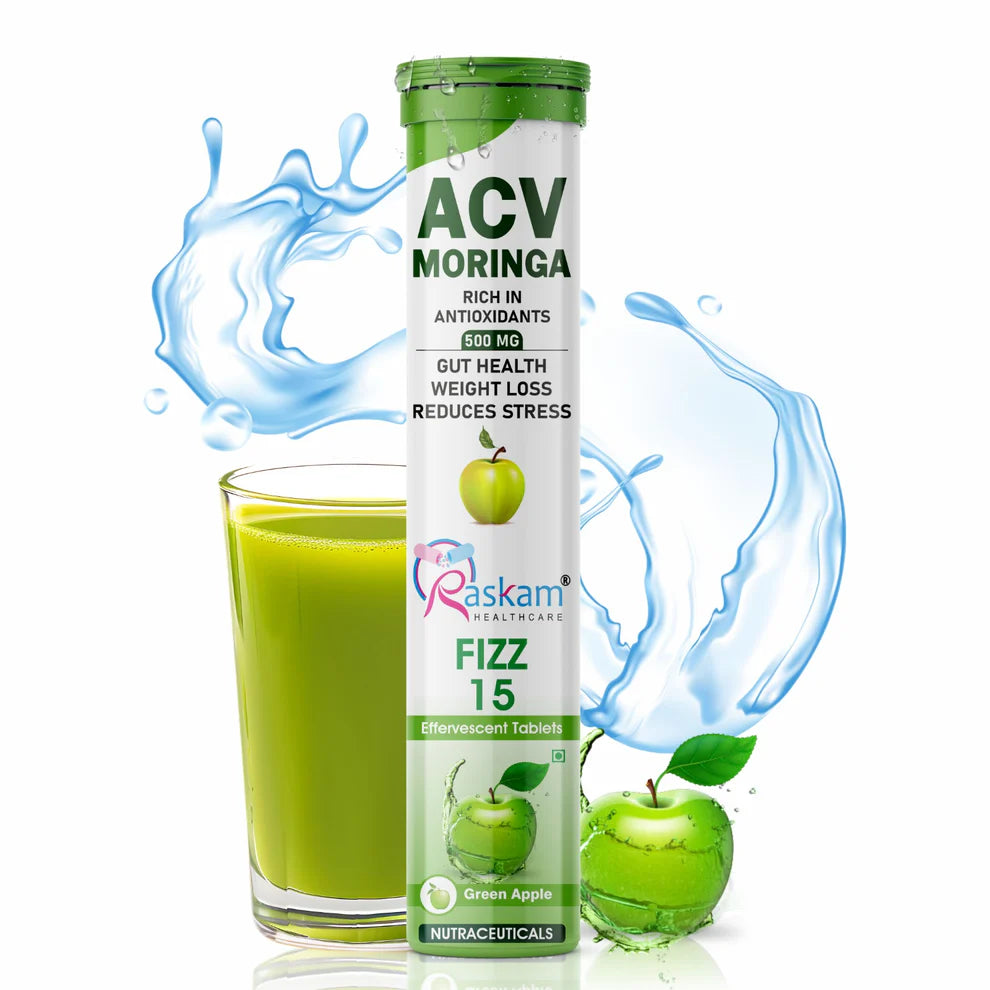Raskam Healthcare ACV Moringa Fizz Effervescent Tablet (15 Each) Green Apple