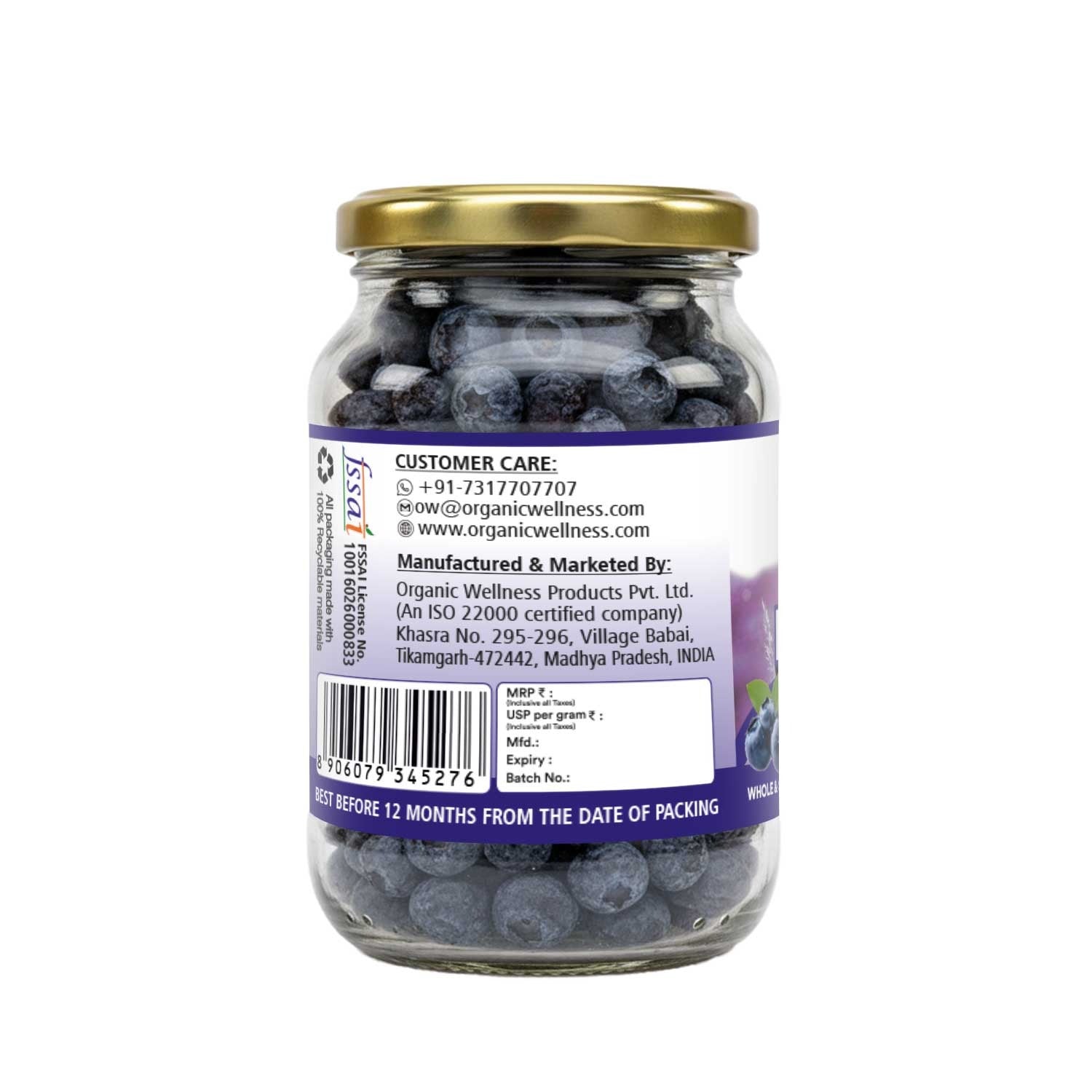 Organic Wellness Dried Blueberry II Naturally Sweet & Tangy - 200 Gram Bottle