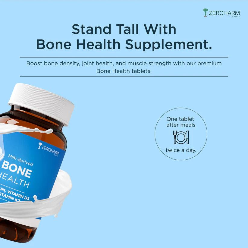 ZEROHARM Bone Health Tablets With Calcium, Vitamin D3 for Healthy Bones, Joints for Men & Women - 60 Tablets