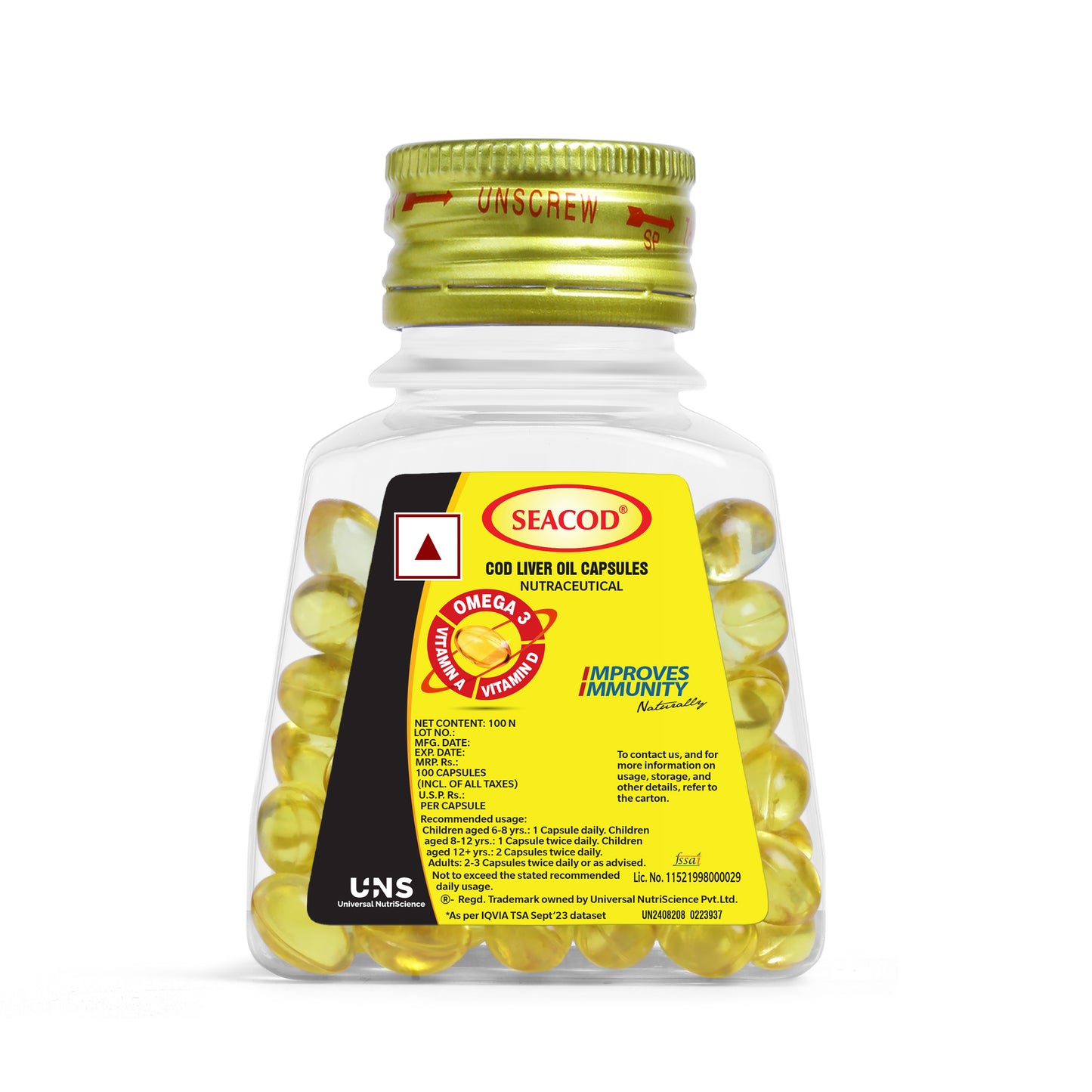 Seacod Cod Liver Oil Capsule 300 mg | Omega-3, Vitamins D & A | Immune & Heart Health