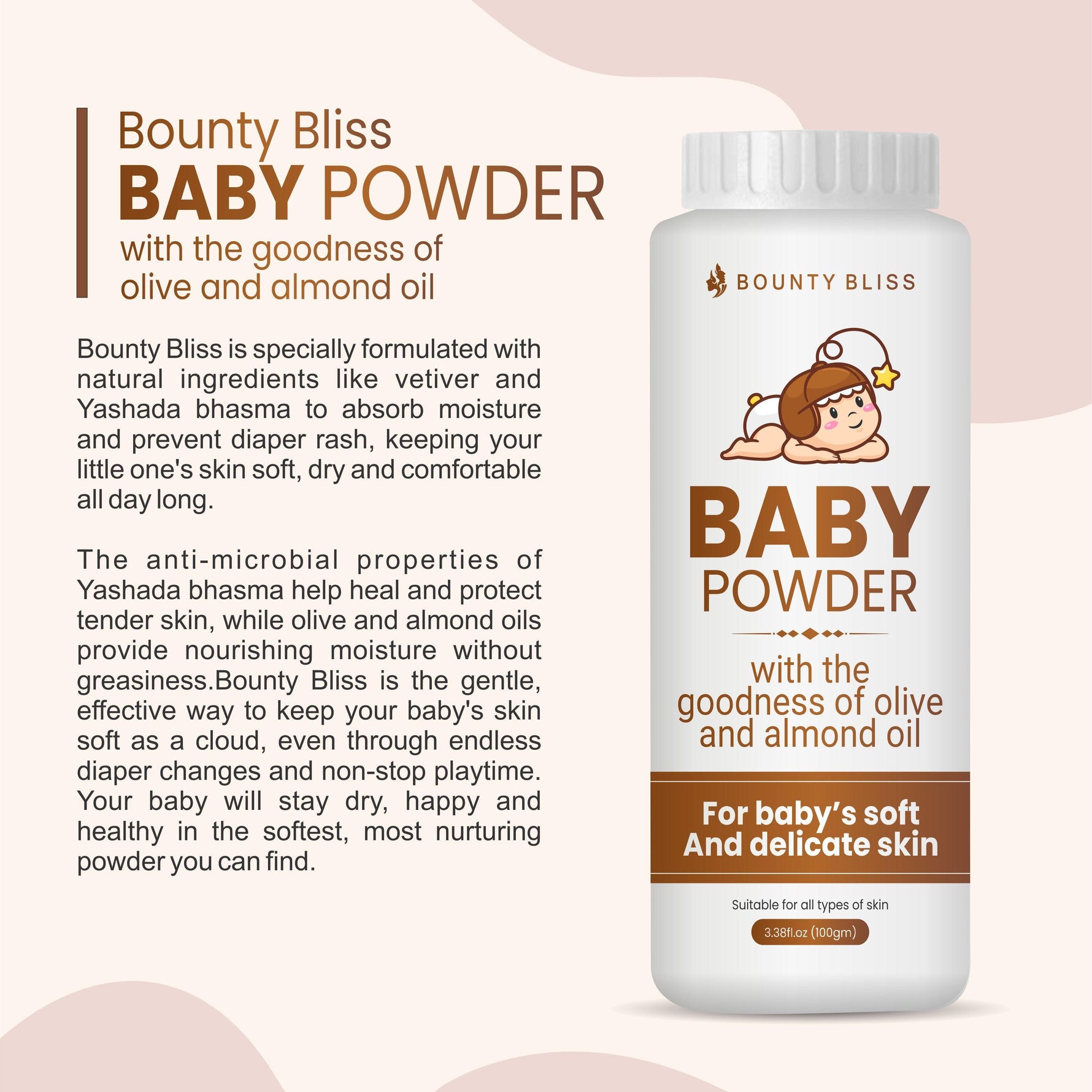 Bounty Bliss Baby Powder - Gentle, Natural, Fragrance-Free Care - 100gm