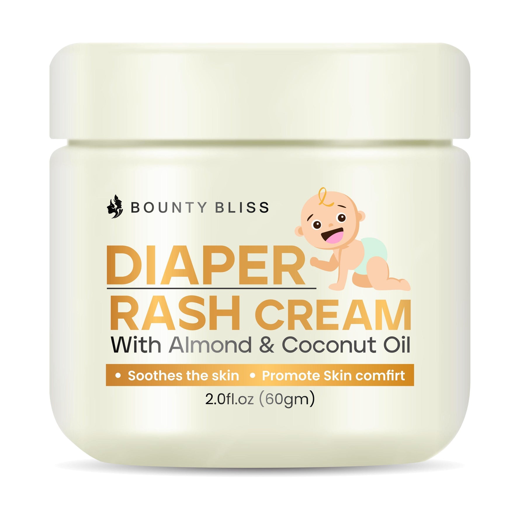 Bounty Bliss Baby Diaper Rash Cream with Almond & Coconut Oil - Soothing Relief, Natural Ingredients, Hypoallergenic, Moisturizing - 60gm