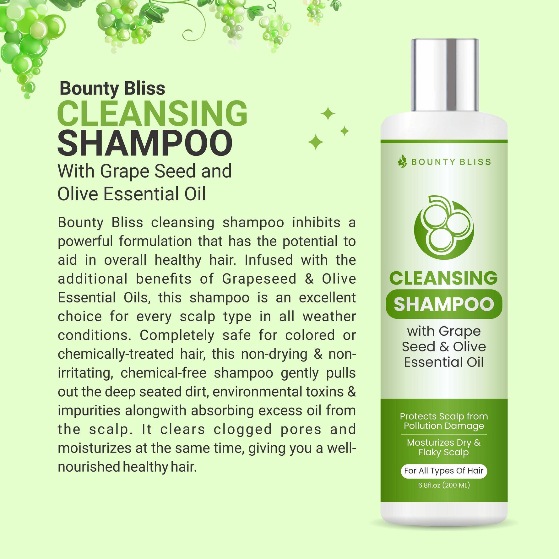 Bounty Bliss Cleansing Shampoo with Grape Seed & Olive Essential Oil – 200ml
